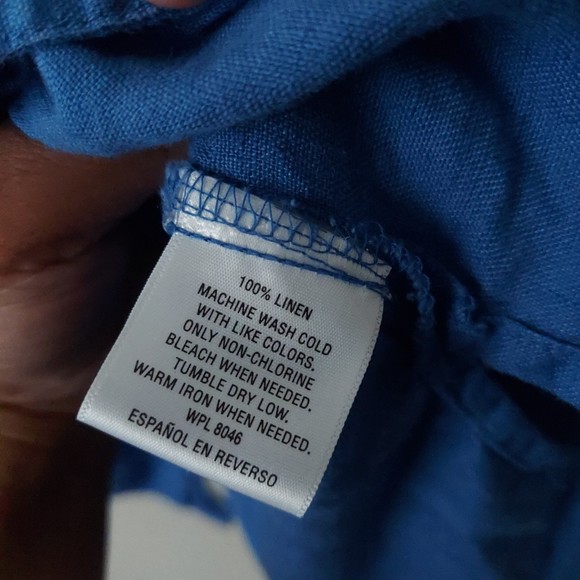 JM Collection 100% Linen Blue Button Down Top Studded Details Women's Sz 16 - Picture 5 of 14